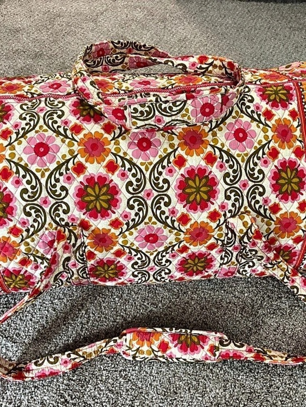 Vera Bradley Large Duffel Bag Folkloric Floral Pink Orange & White